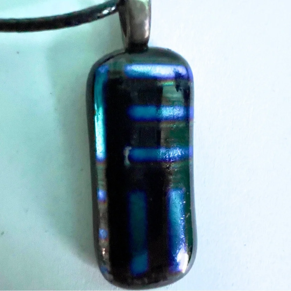 Blue Glass Pendant Iridescent Artisan Made - Picture 3 of 7